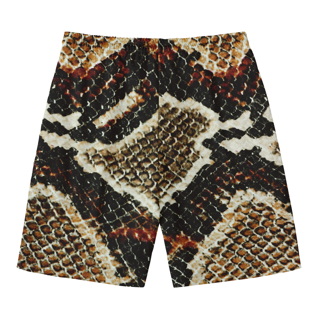 Brown And Black Snakeskin Print Men's Swim Trunks