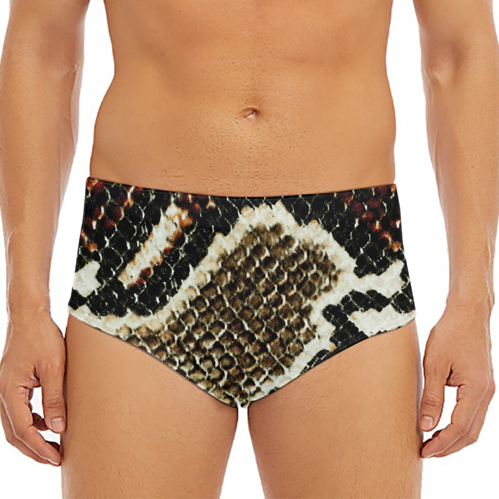Brown And Black Snakeskin Print Men's Triangle Swim Briefs