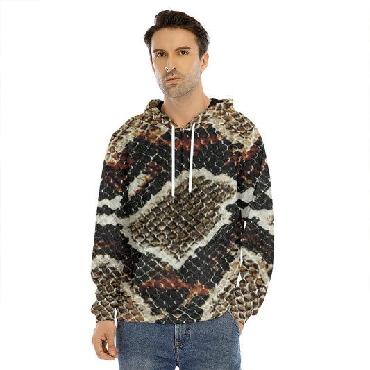 Brown And Black Snakeskin Print Men's Velvet Pullover Hoodie