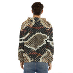 Brown And Black Snakeskin Print Men's Velvet Pullover Hoodie