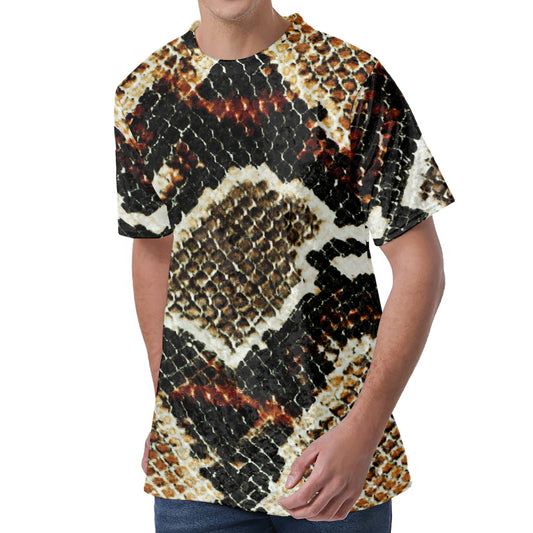 Brown And Black Snakeskin Print Men's Velvet T-Shirt