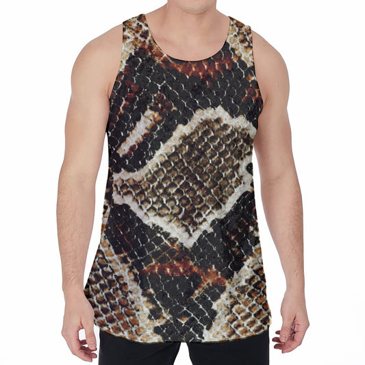 Brown And Black Snakeskin Print Men's Velvet Tank Top
