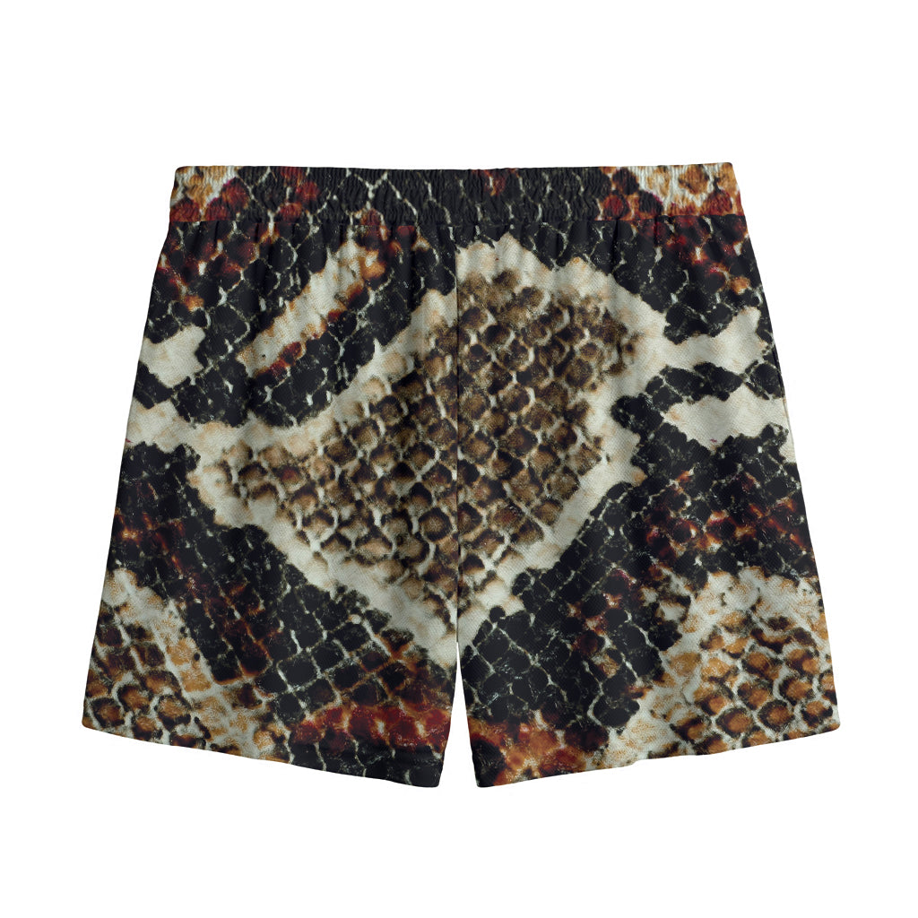 Brown And Black Snakeskin Print Mesh Shorts