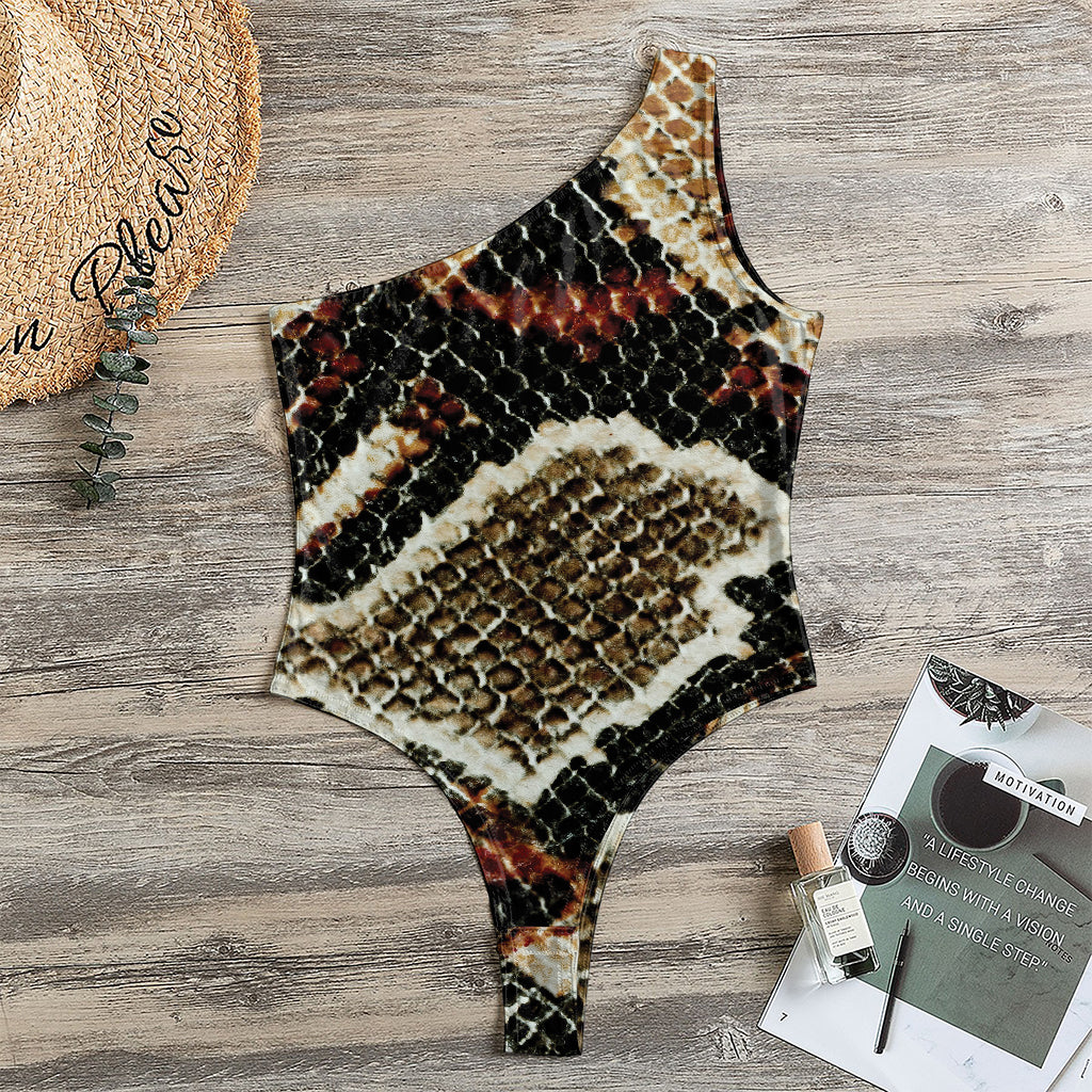 Brown And Black Snakeskin Print One Shoulder Bodysuit