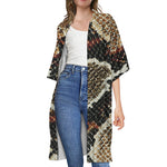 Brown And Black Snakeskin Print Open Front Beach Cover Up