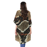 Brown And Black Snakeskin Print Open Front Beach Cover Up