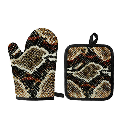 Brown And Black Snakeskin Print Oven Mitt And Pot Holder Set