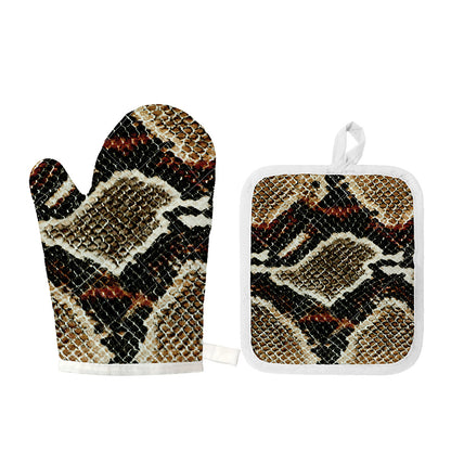 Brown And Black Snakeskin Print Oven Mitt And Pot Holder Set