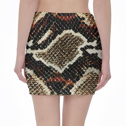 Brown And Black Snakeskin Print Pencil Mini Skirt