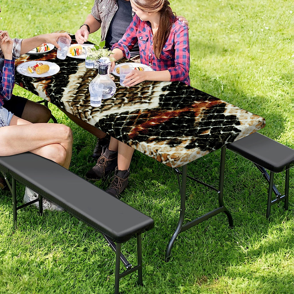 Brown And Black Snakeskin Print Picnic Table Cover