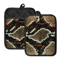 Brown And Black Snakeskin Print Pot Holders With Pocket