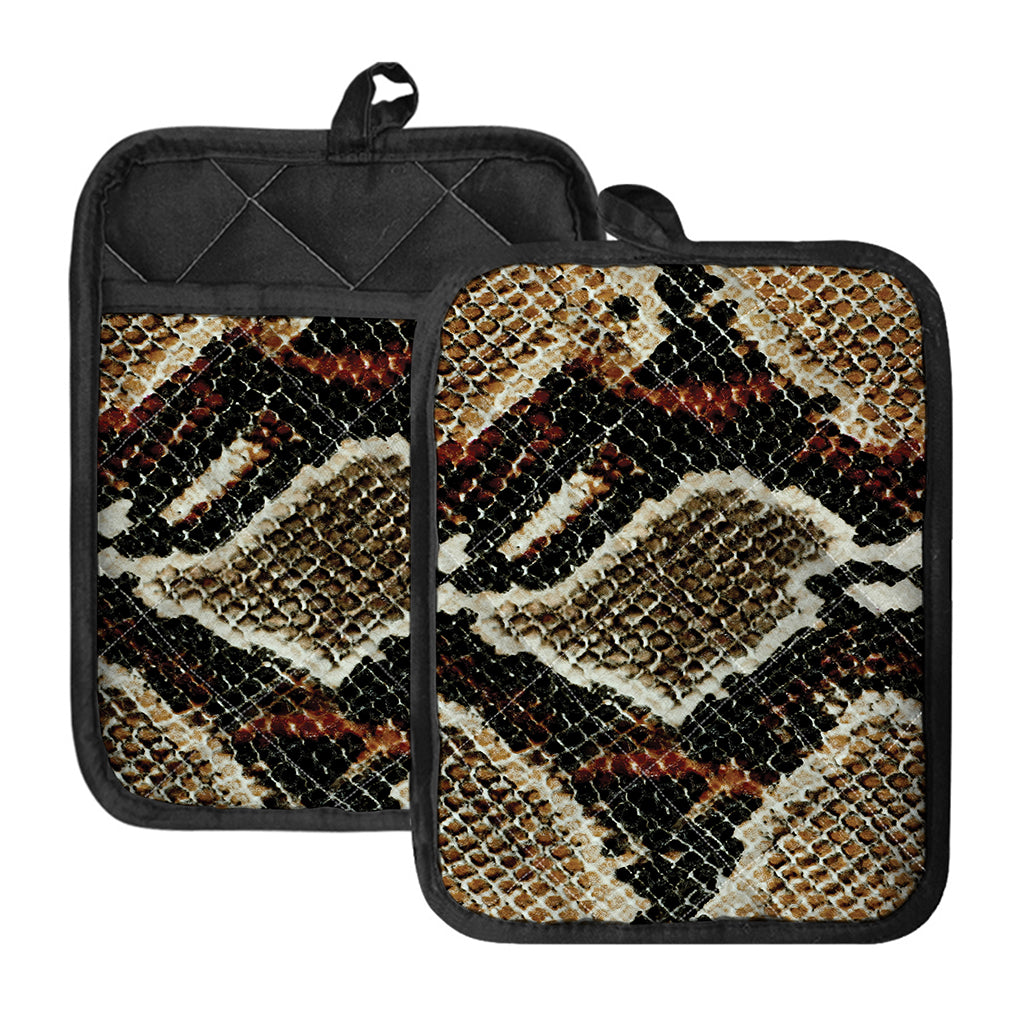 Brown And Black Snakeskin Print Pot Holders With Pocket