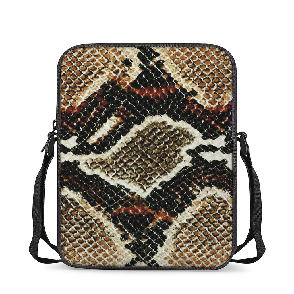 Brown And Black Snakeskin Print Rectangular Crossbody Bag