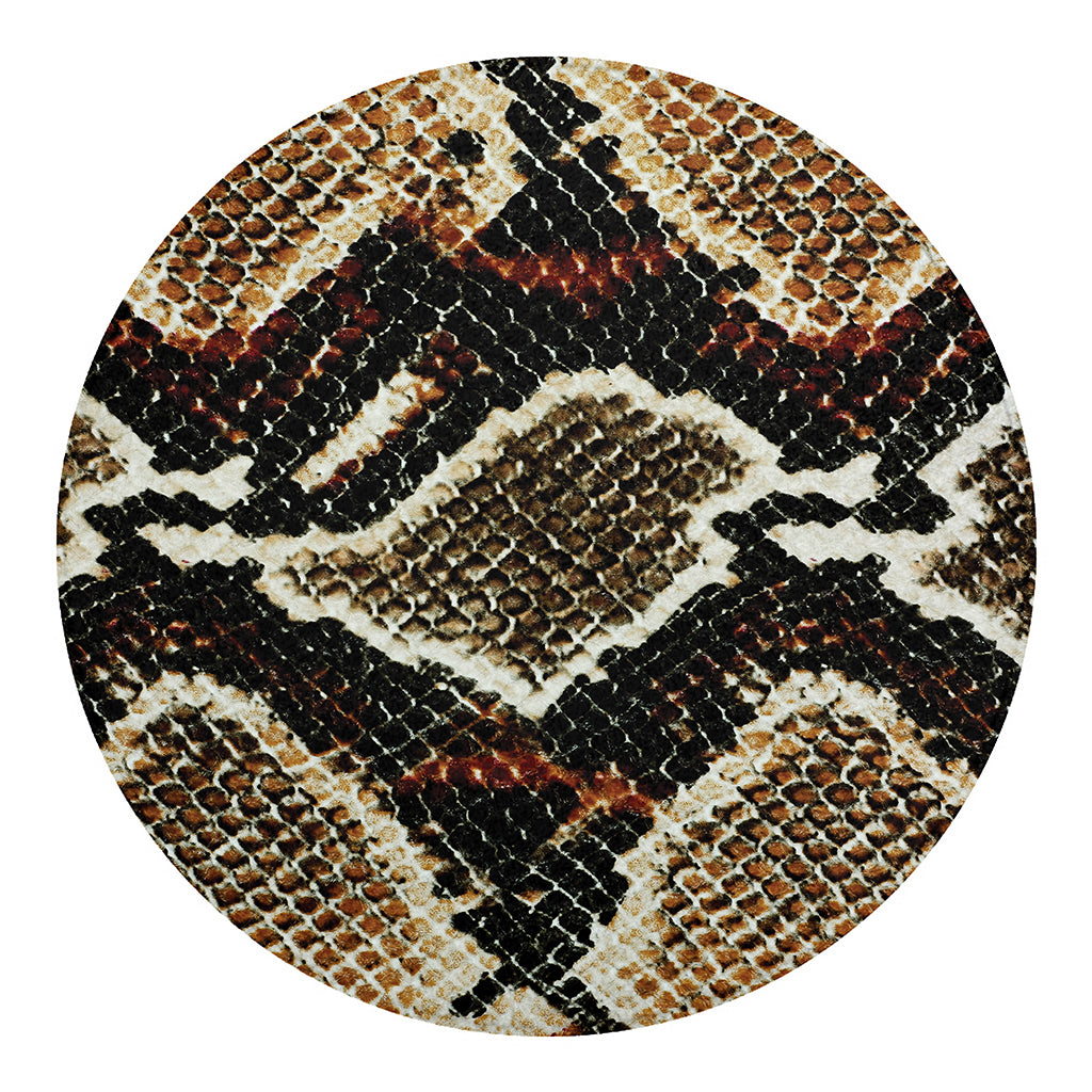 Brown And Black Snakeskin Print Round Blanket
