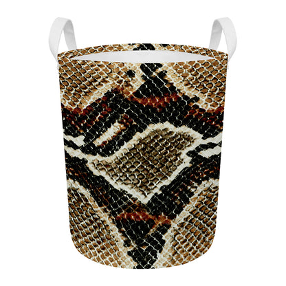 Brown And Black Snakeskin Print Round Laundry Basket
