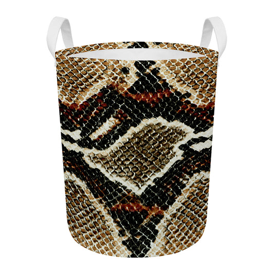 Brown And Black Snakeskin Print Round Laundry Basket