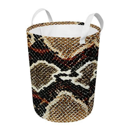 Brown And Black Snakeskin Print Round Laundry Basket