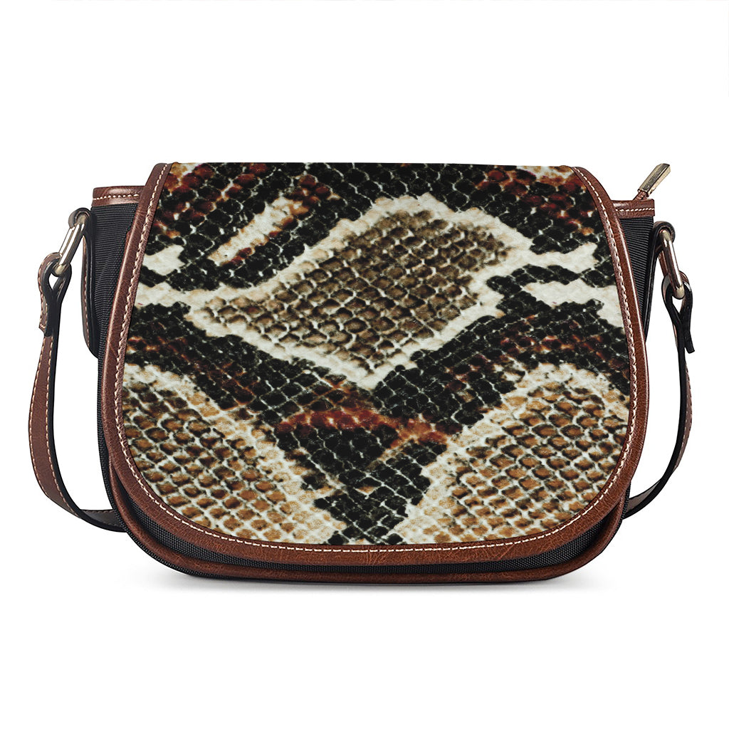 Brown And Black Snakeskin Print Saddle Bag