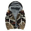 Brown And Black Snakeskin Print Sherpa Lined Zip Up Hoodie