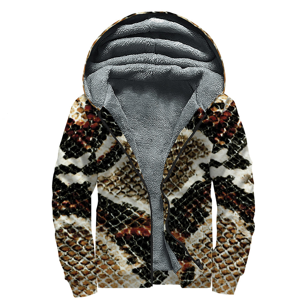 Brown And Black Snakeskin Print Sherpa Lined Zip Up Hoodie