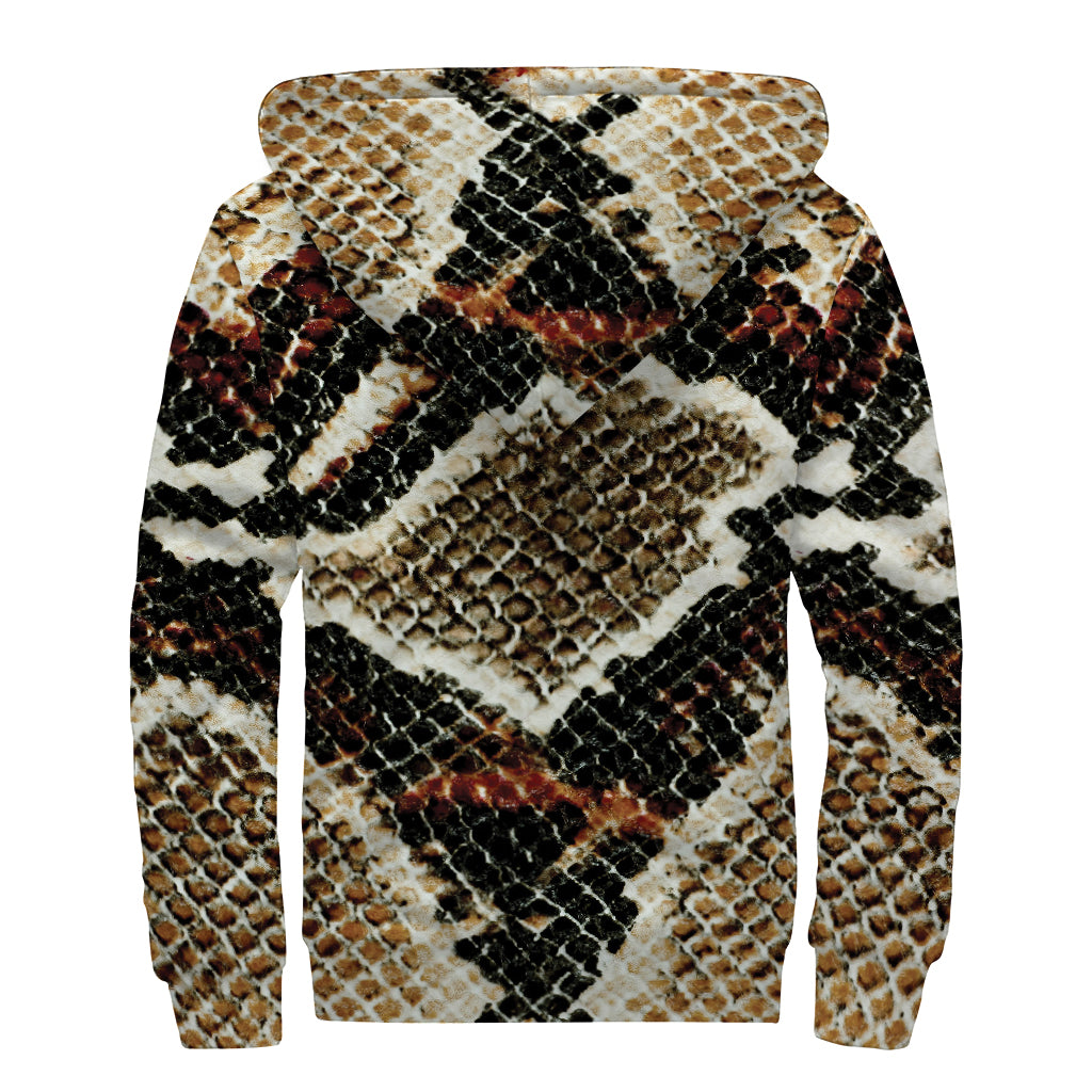Brown And Black Snakeskin Print Sherpa Lined Zip Up Hoodie