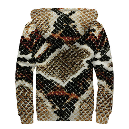 Brown And Black Snakeskin Print Sherpa Lined Zip Up Hoodie