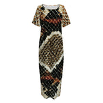 Brown And Black Snakeskin Print Short Sleeve Long Nightdress