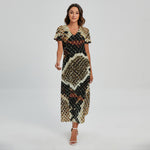 Brown And Black Snakeskin Print Short Sleeve Maxi Dress