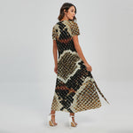 Brown And Black Snakeskin Print Short Sleeve Maxi Dress