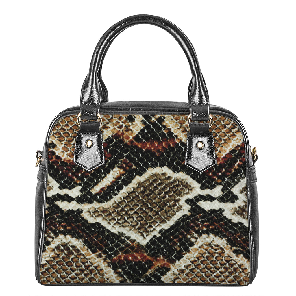 Brown And Black Snakeskin Print Shoulder Handbag