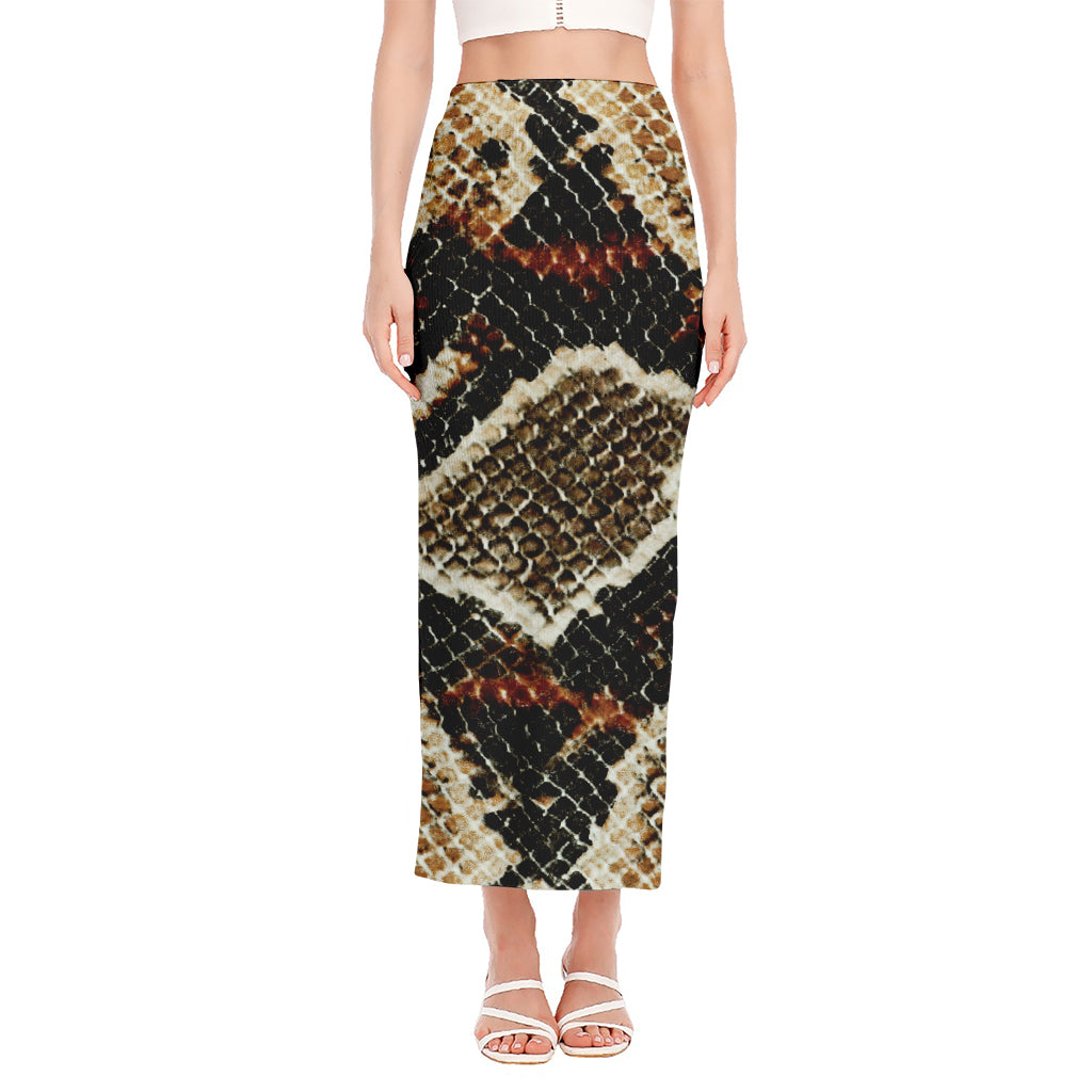 Brown And Black Snakeskin Print Side Slit Maxi Skirt