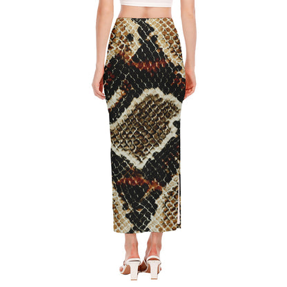 Brown And Black Snakeskin Print Side Slit Maxi Skirt