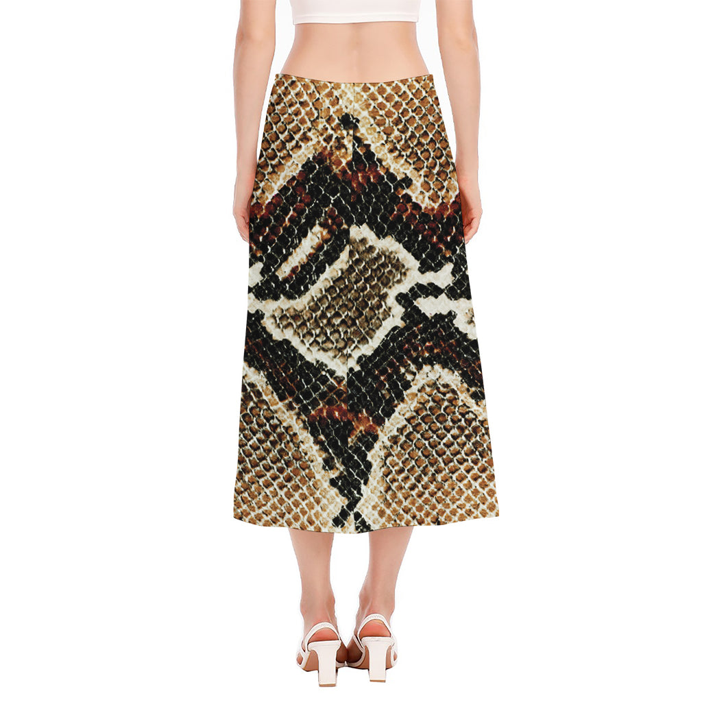 Brown And Black Snakeskin Print Side Slit Midi Skirt