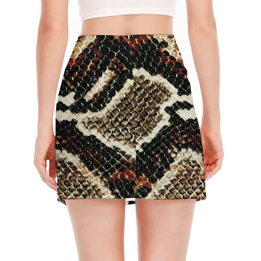 Brown And Black Snakeskin Print Side Slit Mini Skirt