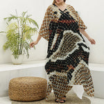 Brown And Black Snakeskin Print Silk V-Neck Kaftan Dress