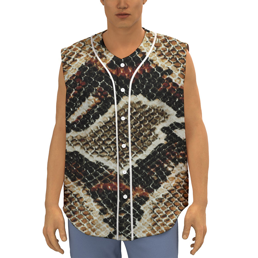 Brown And Black Snakeskin Print Sleeveless Baseball Jersey