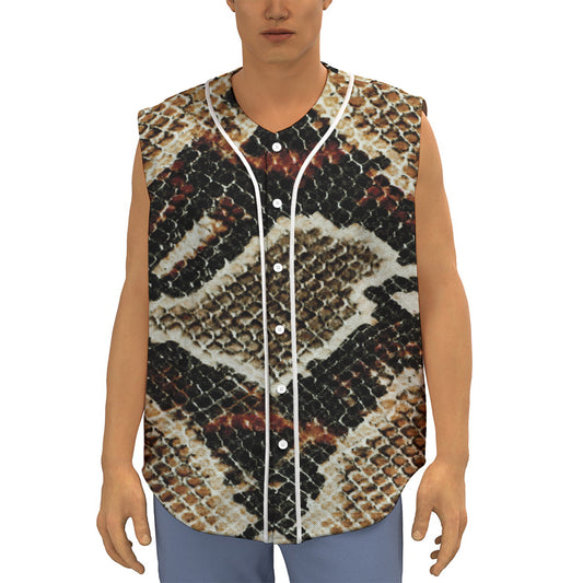 Brown And Black Snakeskin Print Sleeveless Baseball Jersey