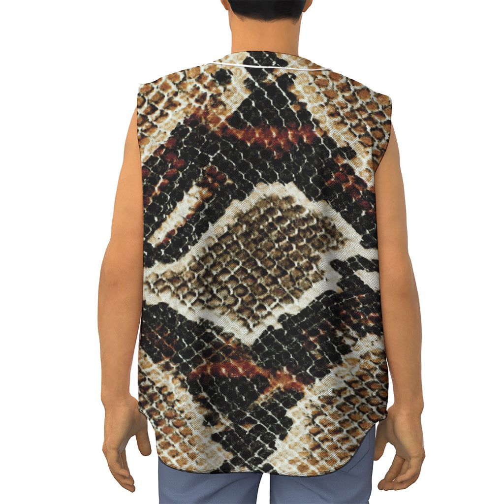 Brown And Black Snakeskin Print Sleeveless Baseball Jersey