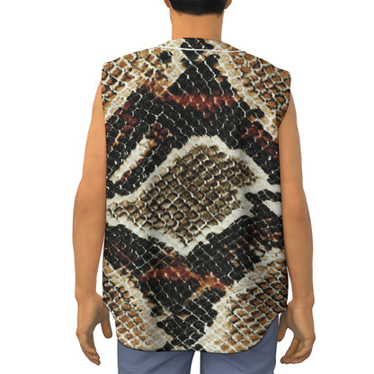 Brown And Black Snakeskin Print Sleeveless Baseball Jersey