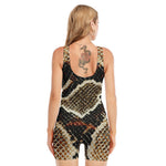 Brown And Black Snakeskin Print Sleeveless One Piece Swimsuit