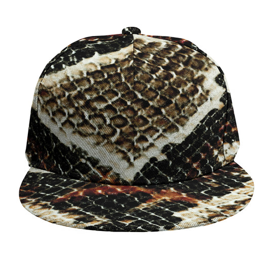 Brown And Black Snakeskin Print Snapback Cap