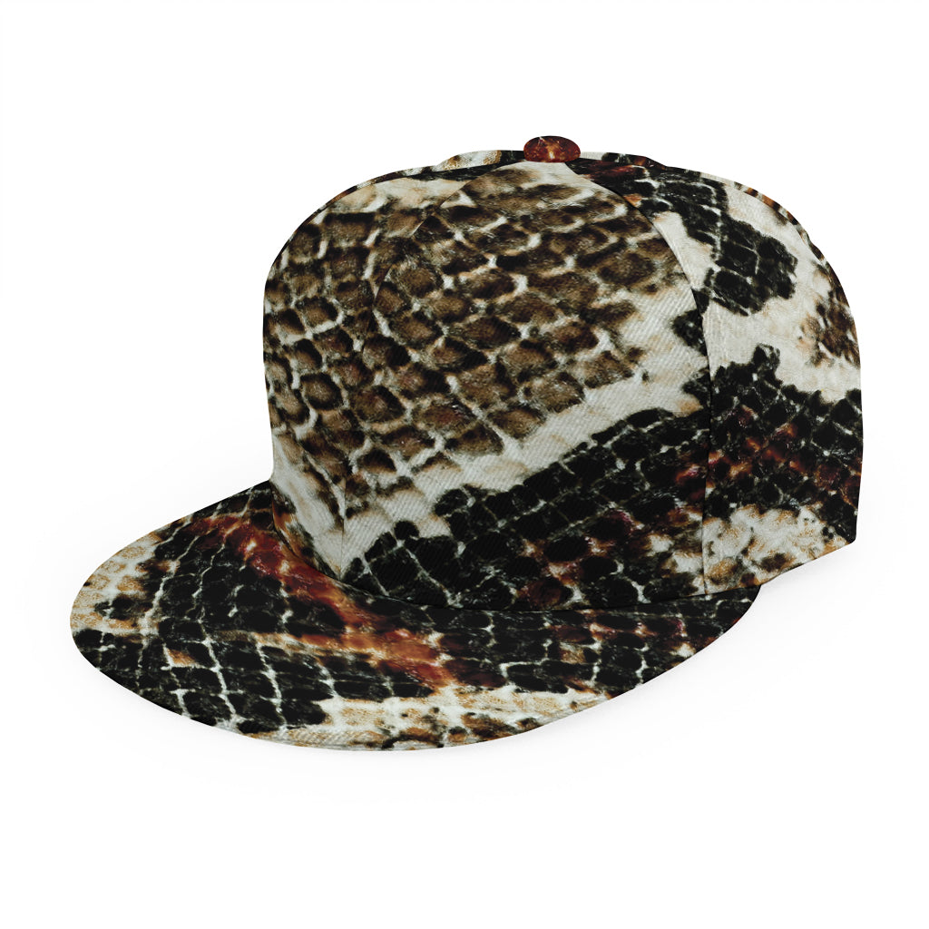 Brown And Black Snakeskin Print Snapback Cap