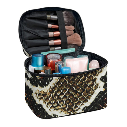 Brown And Black Snakeskin Print Travel Makeup Bag