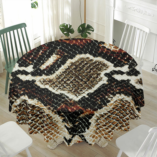 Brown And Black Snakeskin Print Waterproof Round Tablecloth