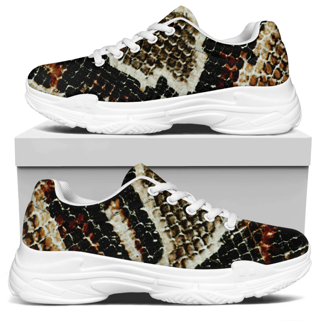 Brown And Black Snakeskin Print White Chunky Shoes