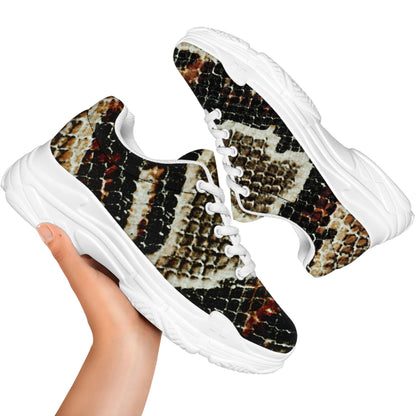 Brown And Black Snakeskin Print White Chunky Shoes