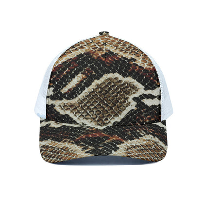 Brown And Black Snakeskin Print White Mesh Trucker Cap