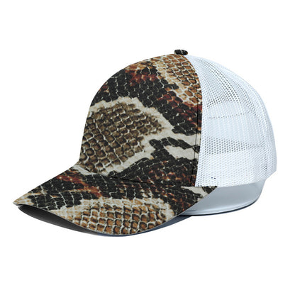Brown And Black Snakeskin Print White Mesh Trucker Cap