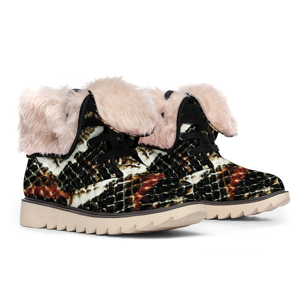 Brown And Black Snakeskin Print Winter Boots
