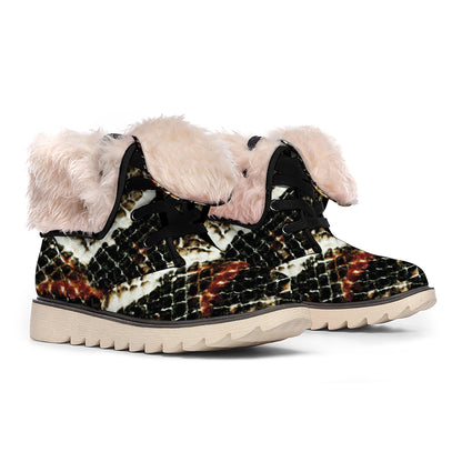 Brown And Black Snakeskin Print Winter Boots